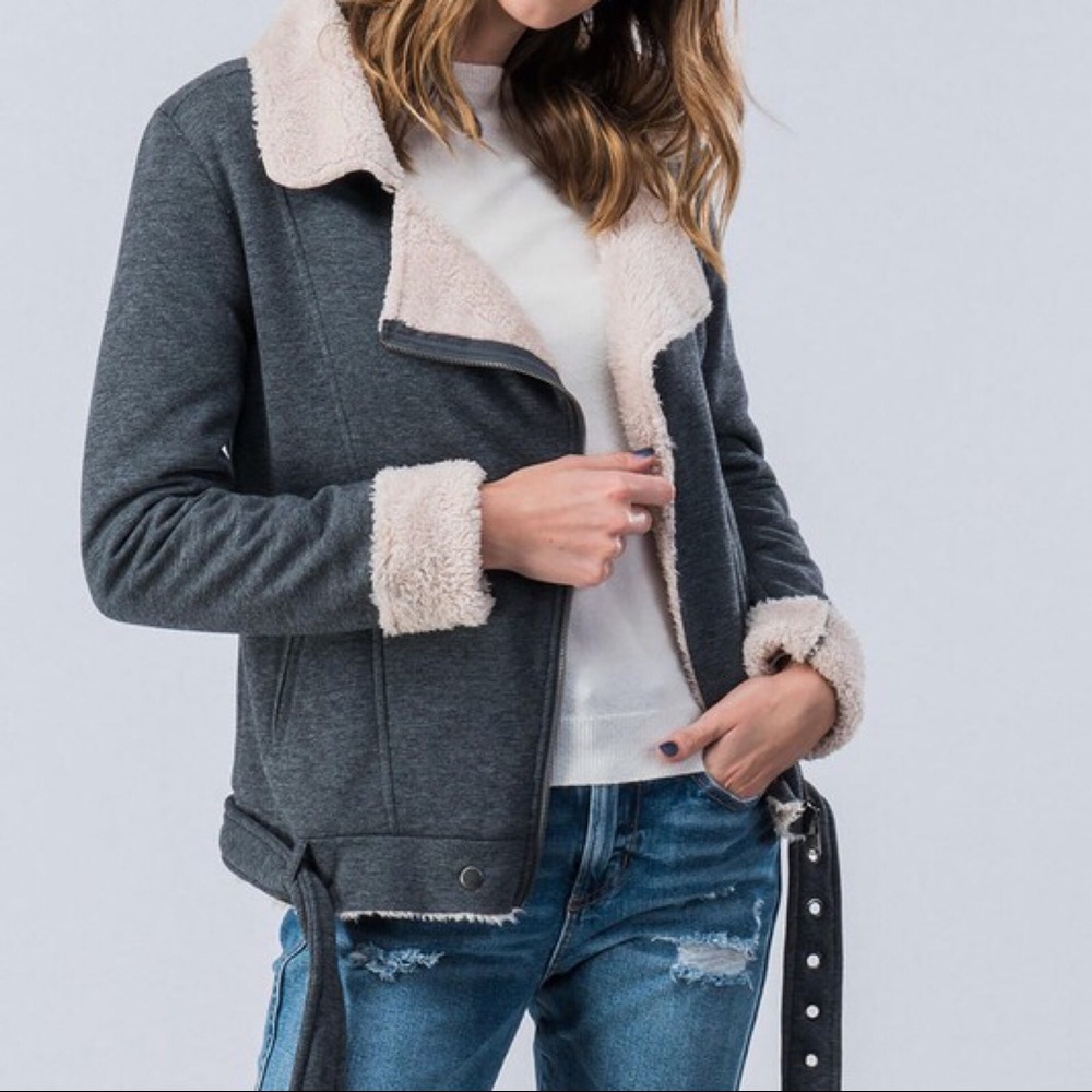 CLEARANCE-FIRM‼️5 🌟Sherpa Lined Racer Jacket - Picture 3 of 6